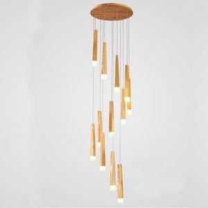 Nordic Solid Wooden Lampy Lampy Osobowość Projekt salonu Kawiarnia Długie oświetlenie Restauracja Proste lite drewno wiszące światła