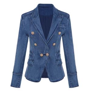 T053 Womens Suits Blazers Tide Marka Yüksek kaliteli retro moda tasarımcısı yıkanmış jean ince kadınlar ceket ceket aslan çift göğüslü ince artı boyutu kadın giyim