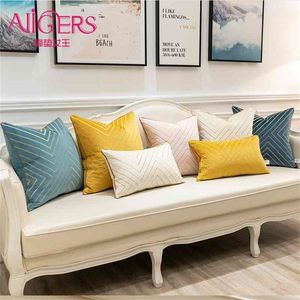 Avigers Luxury Velvet Brodery Cushion täcker modern flerfärgad geometriskt randigt lapptäcke Kasta kuddfodral 210401