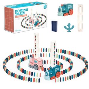 Kids Electric Domino Train Car Conjunto Som Luz Automática Dominoes Blocks Blocks Game Educacional DIY Toy Gift