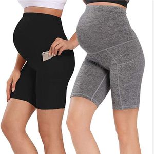 Mulher gravidez Legging Bottoms Mini shorts de ioga Esportes de fitness esportes de cintura alta calças de maternidade grávida