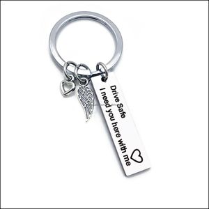 Key Rings Jewelry Engraved Keychain Stainless Steel Ring Never Drive Faster Than Your Angel Can Fly Stamped Chains Drop Delivery 2021 Rcvge