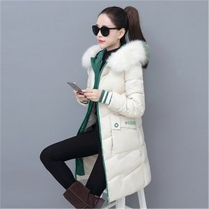 Women Autumn Winter Jacket Parkas splice Hooded Medium Long Outerwear Slim Plus Size 3XL Female Down Cotton Jacket 201210