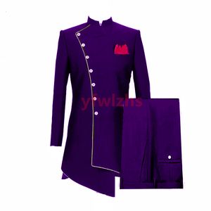 Klasyczny pojedynczy piersi Tuxedos Mandarin Lapel Mens Suit Dwóch elementów Formalne biznesowe kurtka Blazer Groom Tuxedo Patters Pants 01235