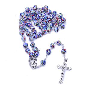 Chapelet de Couleur Douce En Céramique Croix Perles Collier de Chapelet Fournitures D 'Église