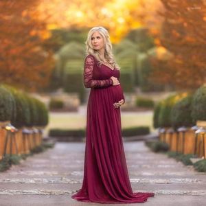 Party Dresses Luxury Lace Maternity Dress Evening Deep V Neck Long Sleeves Asymmetrical Chiffon Floor-Length 2022 Of Sequined Prom DressPart