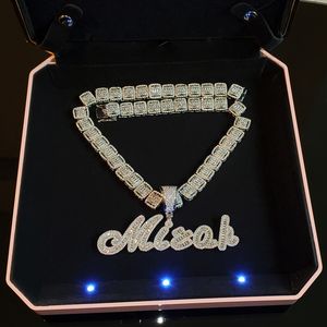 Hip Hop Custom Baguettes Name Pendant Necklace With Free Rope Chain Gold Silver Bling Zirconia Men Pendants Jewelry