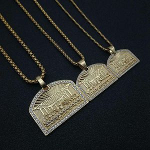 Pendant Necklaces Hip Hop Bling Iced Out Rhinestones Stainless Steel The Last Supper Geometric Square Necklace For Men Rapper JewelryPendant