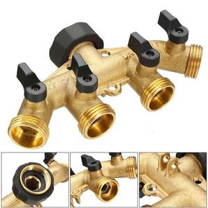 34 Inch Brass 4 Way Hose Pipe Splitter Nozzle Switcher Tap Connectors for Garden Irrigation connectors Fitting Y200106
