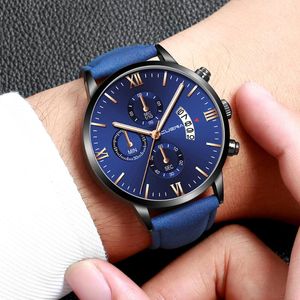 腕時計CuenaWatch Men Sport Quartz Fashion Leath Clock Mens Watchesトップ防水ビジネスRelogio Masculino Box