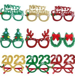 Glitter julglasögon dekoration 2022 2023 Holiday Glass Frame Xmas Home Decorations Gifts F0722