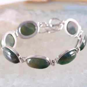 Link Chain Handmade Jewelry Bracelet For Women Oval CAB Cabochon Beads Natural Green Onyx Adjustable 7.5"-9" 1Pcs H865 Fawn22