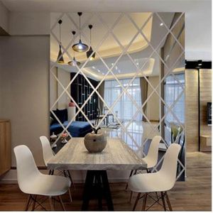 Wholesale stick characters for sale - Group buy 3d wall mirror stickers living room home decoration modern diamond pattern diy wall decals sticker acrylic decorative sticker212P