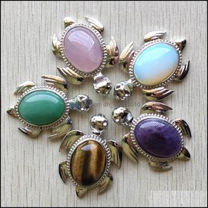 Charms Natural Stone Alloy Turtle Shape Pendant For Necklace Jewelry Making Good Quality Mixed Dhseller2010 Drop D Dhe9K