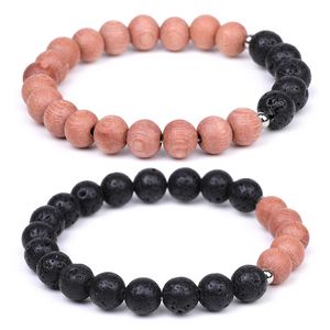 Kamień naturalny Lave Wood Bead Strand Bransoletka Bransoletka ze stali nierdzewnej koraliki Elastyczne bransoletki Breaks For Men Kobiet Modne Jewlery