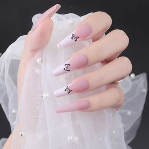 Various style artificial nail painting Long Coffin Gradient Color Designed ballet Press On false Nails