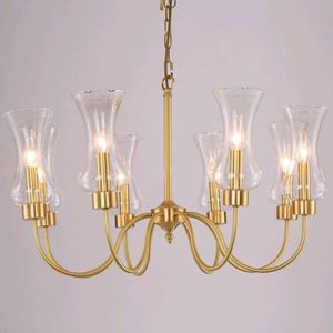 Pendant Lamps American Country All Copper Lights Lamp Pure Brass Restaurant Multi-head Glass LU71237Pendant