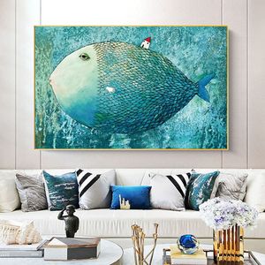 Kids Room Wall Decor Cartoon Fish Canvas Paintings Nordic Style Posters and Print Wall Hanging Pictures Living Room Decoration