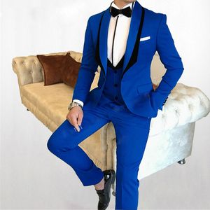 Abito blu royal da uomo 3 pezzi su misura uomo sposo abito da sposa smoking moda formale festa da lavoro blazer gilet pantaloni set