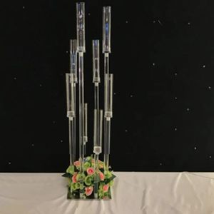 Dekoration akrylkandelabra 8 huvuden / armar ljushållare bröllop bord mitt stycke blommor stativ hållare kandelabrum party heminredning imake321
