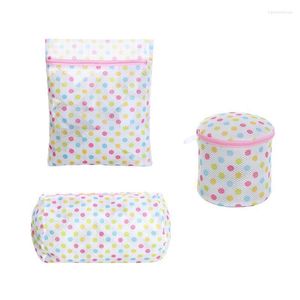 Dots Zippered Laundry Wash Bag Foldable Mesh Clothes Socks Washing Bags Home Use Useful Underwear Storage Organizer