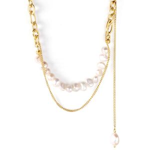 Pendant Necklaces 2022 Imitation Pearl Gold Color Collars Stainless Steel Double Chains Fashion Jewelry Women GifPendant