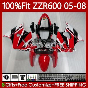 Injection Mold Bodys For KAWASAKI NINJA 600CC ZZR600 05 06 07 08 Bodywork 134No.60 100% Fit ZZR-600 600 CC 05-08 Red black ZZR 600 2005 2006 2007 2008 OEM Fairings Kit