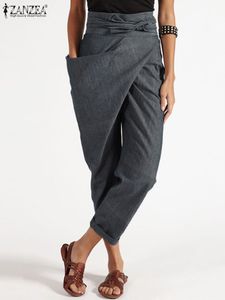 Mode kvinnor harem byxor zanzea casual snörning med solid rovbyxor kvinnliga kontorsarbete byxor eleganta blyerts pantalon palazzo a22