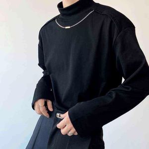 T-shirt Men Stand Stand Collar com a cadeia de manga longa T Men's T Korean Streetwear Fashion Match Match Top Tees Shirts Man Tshirts T220808