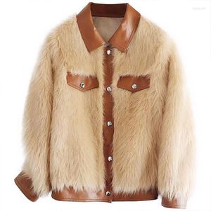 Pur Faux Faux Winter Coat de Lã Mulher Ovelha Ovelha Cisada de Lapel Lapla