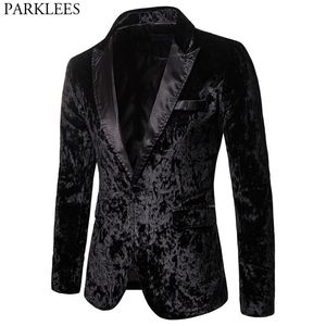 Schwarze wunderschöne Zeremonie Velvet Blazer Jacke ein Knopf Schlanker Fit Stilvolle Veloursanzug Blazer Männer Party Stufe FOMBAZER HOMBRE 201104