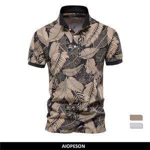 Aiopeson Hawaii Style Polo Shirts For Men 100 Cotton Short Sleeve Quality Leaf Printed S Polos T Summer Clothing 220606