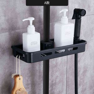 Suporte de armazenamento de chuveiro Organizador de pólo prático da gaveta de shampoo preto prateleiras de banho de camada única com cabeça J220702