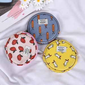 200pcs Coin Purses Women Polyester Carrot Tomatoes Prints Round Shaped Short USB Cable Storage Bag Mix Color