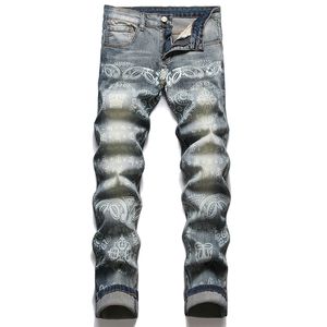 Retro Trend Men's Print Jeans Spring Autumn Fashion Casual Cotton Trousers Fashion Slim Fit Denim Pants Skinny Streetwear