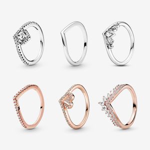 2022 100% Sterling Silver Women's Heart Shape Engagement Silver and Rose Gold Rings Pandora Rings Fashion Jewelry