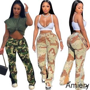 Women Pants Camouflage Stitched Flared Pants Spliced High Waisted Skinny Jeans In Contrasting Colors Lady Pants