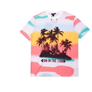 2022ss Spring/Summer Trend Fashion Short Sleeve Landscape Print T-Shirt 100% Cotton High Quality Jacquard Women's Men's