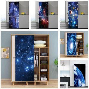 60x150cm/カスタムサイズ明るい星空惑星ドアステッカー冷蔵庫ワードローブ装飾ポスター自己接着PVCウォールデカールその他の装飾