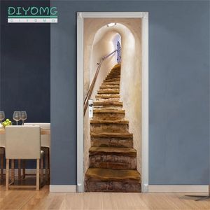 77x200см 3D Лестница схема Дверная наклейка для гостиной спальня DIY ПВХ Своими обои для дома.