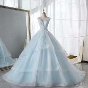 Inne suknie ślubne 2022 Boho Beach sukienka lodowa niebieska wewnętrzna podwójna koronkowa marszczenie seksowna w dekolcie w szyjce A-line księżniczka vestido de noiva 8 kolorów
