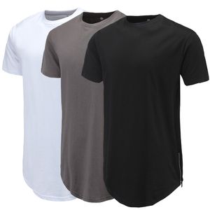 Mężczyźni Casual T-shirt krzywa bok z zamek błyskawiczny z krótkim rękawem Streetwear Długa linia Hip Pop Pop Style Topy Moda Rozszerz SWAG T 220408