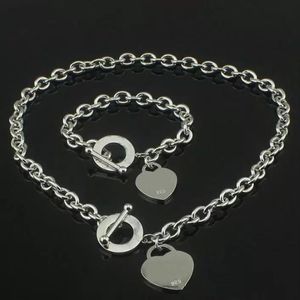 Luxury Designer Sterling Silver Heart Bangle Necklaces Bracelet Set Shape Original Fashion Classic Bracelet Women Jewelry Gift with box