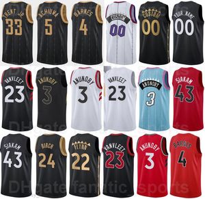 印刷された75周年記念バスケットボールGoran Dragic Jersey 7 Fred Vanvleet 23 Pascal Siakam 43 Scottie Barnes 4 OG Anunoby 3 Gary Trent Jr 33 Khem Birch 24 Men Youth