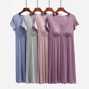 Sukienki w ciąży kobieta guzika karmiąca piersią w ciążę ubrania nocne ubrania nocne sukienka pielęgniarska koszulka macierzyńska vestidos g220309