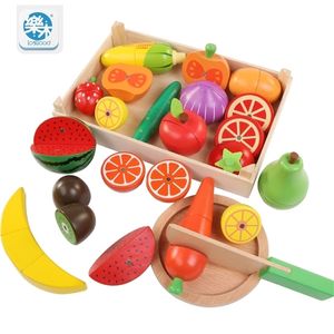 Toy de madeira para bebê cortando frutas vegetais brincar com comida em miniatura crianças de madeira bebê educação precoce vida real cosplay cozinha brinquedos lj201211