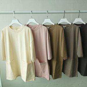 Men's T-Shirts High Street Loose Solid Color Oversize Cotton Casual Man Pocket Short Sleeve O-Neck Collar Tees Tops 2022 SummerMen's