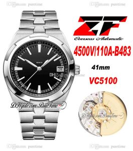 ZF no exterior 4500V-110A-B483 A5100 Mens automático Assista 41mm Dial Preto Silver Stick Markers Pulseira de Aço Inoxidável Super Edição Puretime 03c3