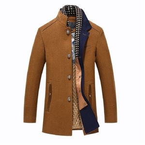 Cappotto invernale in lana Uomo Nuovo Giacca in cashmere Uomo Giacca a vento casual Lungo Slim Fit Trench Cappotto di lana spesso Sciarpa staccabile Giacche LJ201109