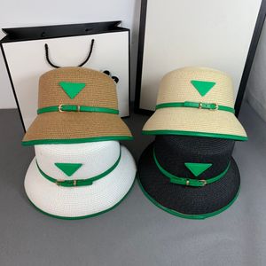 Luxury designer bucket hat green triangle logo straw weaving Wide Brim Hats cap Scmso